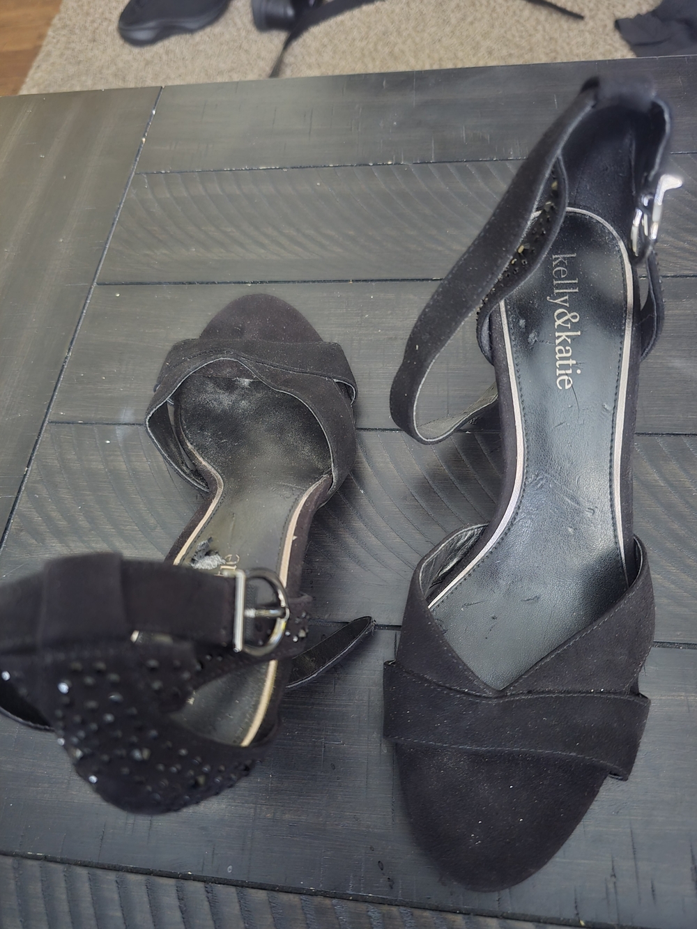 Kelly & Katie Black Suede Open-Toe Ankle Strap Heels